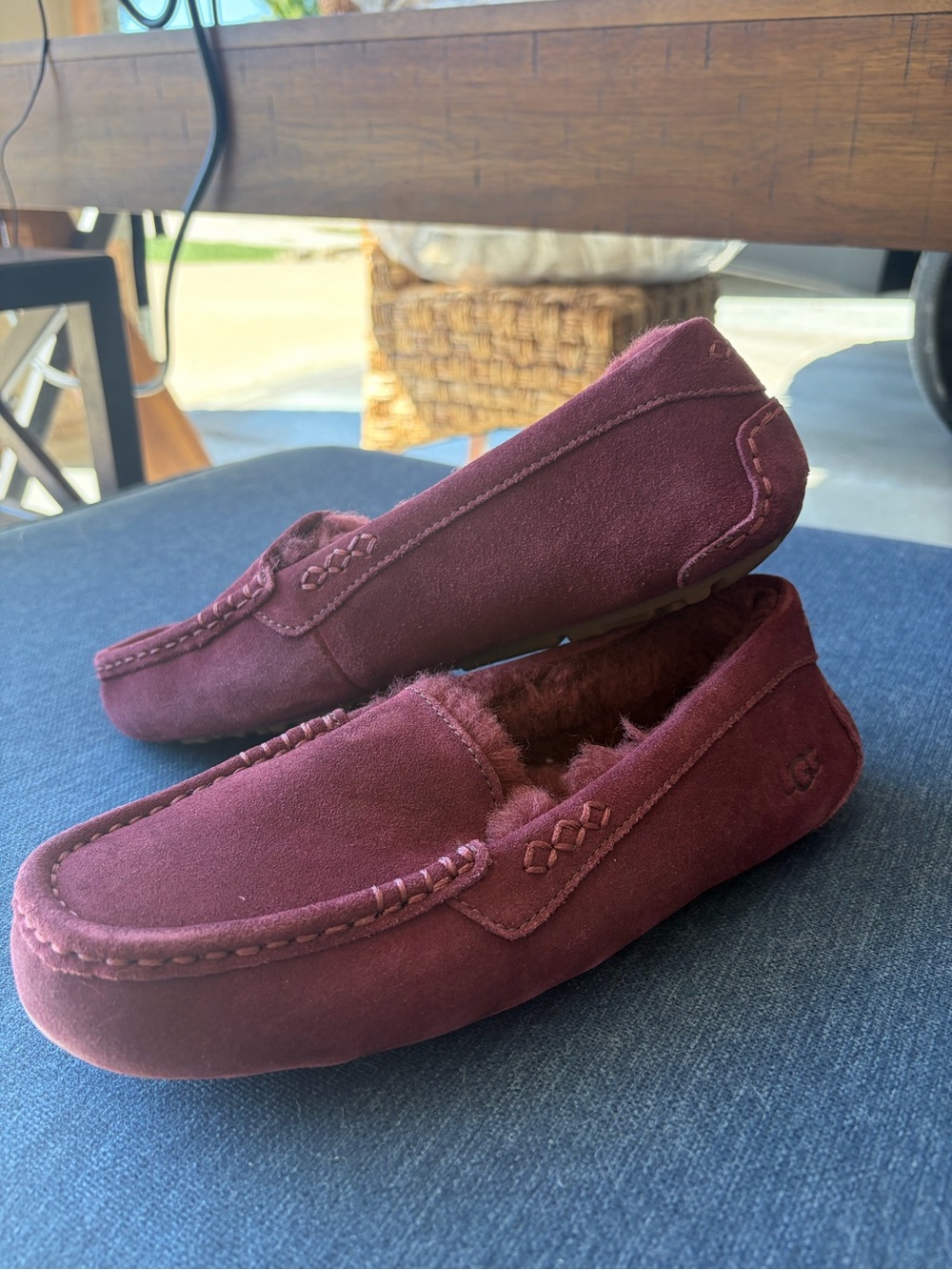 UGG women's Burgundy Suede Moccasin Slippers